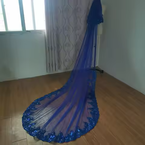 Sapphire Blue Veil 2026 New sequin Lace Veil Bridal cathedral Cover-Up wedding veil wedding accessor