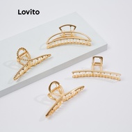 Lovito Casual Plain Hair Accessories Metal Large Square Hair Claw Colorful Hairclip Set Girl Fashion
