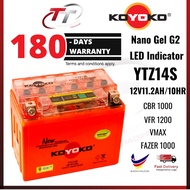 Koyoko YTZ14S YTZ14 Nanogel Battery G2 GEL BATERI CBR1000 VFR 1200 SHADOW XJR1300 R1 VMAX FAZER1000