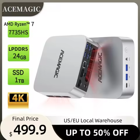ACEMAGIC AMD Ryzen 7 7735HS Mini PC 16GB LPDDR5 512GB SSD Windows 11 Pro Desktop Computer 4K Triple 