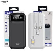 เพาเวอร์แบงค์ 10000mah -สายในตัว 4IN1 รุ่น EP-I118 สีขาวและสีดำ ของแท้ ยี่ห้อ energy แบตสำรอง