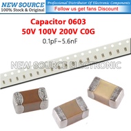 [20-50pcs] 0603 SMD 50V 100V 200V C0G Capacitor 0.1pF 0.25pF 1pF 2.2pF 3.6pF 4.7pF 5.1pF 10pF 27pF 1