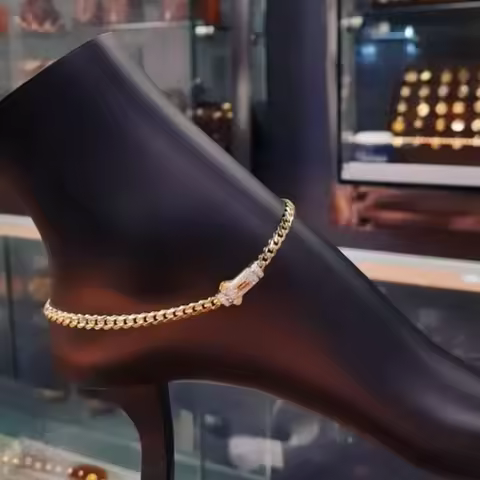 Monaco anklet 6mm Cuban chain women's anklet copper material electroplated 14k gold men's anklet len