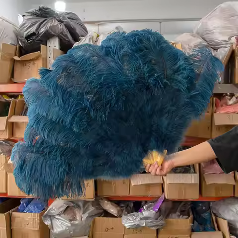 Decoration Magic Show Stage Wholesale Navy Blue Ostrich Feathers Fans for Carnival Belly Dance Magic