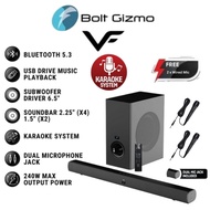 Vinnfier VF Hyperbar 600 BTRW 240W Soundbar with 6.5" Wireless SubWoofer Karaoke Bluetooth TV Speake