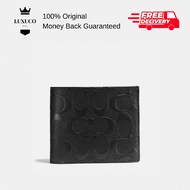 [Luxuco] Coach Black Compact Id Men Short Leather Wallet F75371 Dompet Lelaki