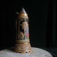 【老時光 OLD-TIME】早期德國大款陶瓷浮雕音樂盒啤酒杯