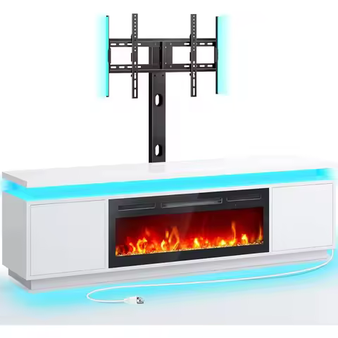 TV Stand Mount with 36" Electric Fireplace, White Entertainment Center for 45/50/55/60/65/70 inch TV