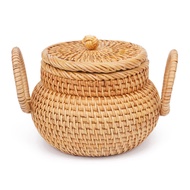 Small Rattan Basket with Lid Rattan Basket Organizer with Handle Candy Bowl Rustic Woven Basket for