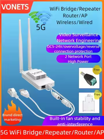 VONETS 5GHz WiFi Bridge Ethernet to WiFi Adapter Repeater Router for DVR PLC IP Camera Monitor Netwo