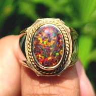 BAYAR DI TEMPAT Cincin Titanium Tanam Batu Akik Kalimaya Black Opal Australia Full Jarong Mewah Isti