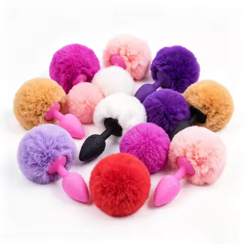 Fluffy Pom-Pom Silicone Butt Plug - 6 Color Options | Soft Faux Fur Tail Anal Plug for Cosplay & Adu