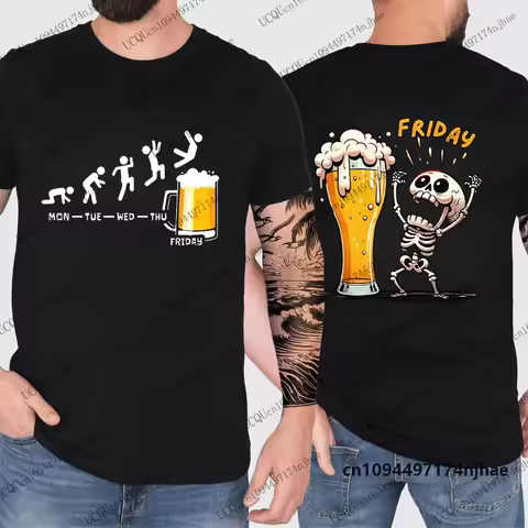 Funny Skeleton Enjoying Friday Beer Day Print Men's T-shirt Summer Finally Friday For Drink Lover Pa