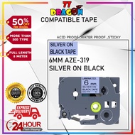 Compatible Tze-319 6mm Silver on Black Tape Label