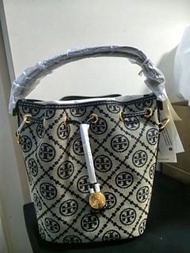 有單 TORY BURCH 提花抽繩水桶包 Mini 海軍藍