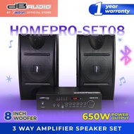 DB Audio by Astron HOMEPRO-SET08 3 Way Amplifier Speaker Set | 650W Power Output