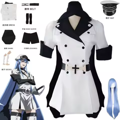 Anime Akame Ga KILL Esdeath Cosplay Costume with Hat Socks Wig Outfits for Women Full Set Esdeath Em