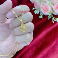 Women's necklace, small peacock necklace with beautiful yellow 4-leaf clover pendant