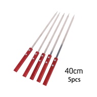 40/50/60cm Stainless Steel BBQ Skewer Stick Anti-slip Reusable Large Wooden Handle Metal Barbecue St