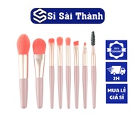 Sst - Set Of 8 Pink Mini Makeup Brushes Easy To Carry