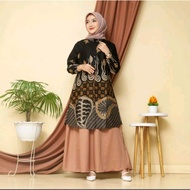 [Best Quality] Baju Gamis Batik Wanita Modern Kombinasi Polos