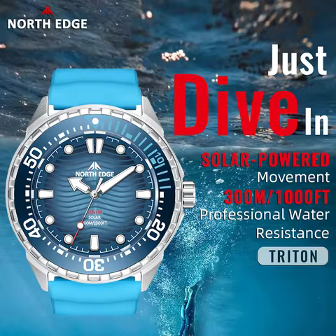 Waterproof 300M NORTH EDGE New TRITON Solar Powered Diving Watch for Man Luxury Quartz Wristwatches 