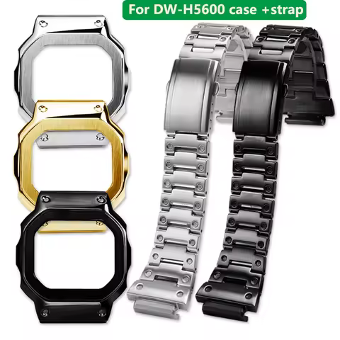 For CASIO DW-H5600MB Small Square Modified Metal Case Stainless Steel Strap DW-H5600 Stainless Steel