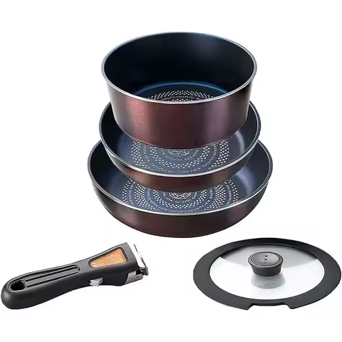 5-Piece Frying Pan and Pot Set, Induction Ready, Brown Diamond Coating, Removable Handle