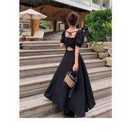 [✅New] D25 Long Dress Lengan Pendek Square Neck/ A Line/ Maxi Dress