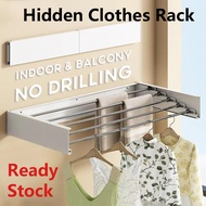 Stainless Steel Folding Towel Rack Wall Mounted Balcony Storage Rack Hidden Towel Rack Non Perforate