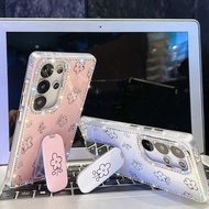 Suitable for Samsung S25Ultra Phone Case Fresh Flower Mirror Holder+Flashing Diamond Frame+Thickness