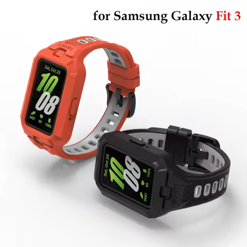2 in 1 Strap+Case For Samsung Galaxy Fit 3 Smartwatch Replacement Sport Silicone One-piece Bracelet 