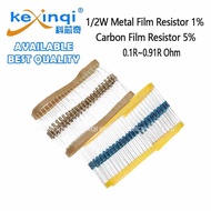 (100pcs) 1/2W Metal Film Resistor 1% Carbon Film Resistor 5% 0.1R~0.91R 0.1R 0.47R 0.22R 0.5R 0.33R 