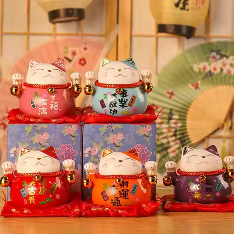 Cute 4.5 inch Lucky Cat Home Decorations Handmade Ceramic Small Piggy Bank Portable Fortune Cat Stat
