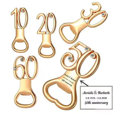20pcs Boxes Anniversary Decoration Gifts Golden 50 Year Bottle Opener for 50th Birthday Wedding Anni