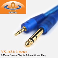 EFSHIU 3 Meter 6.35mm Stereo Plug to 3.5mm Stereo Plug Cable - YX-1362/3M