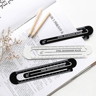 15cm White Black Color Steel Bookmark Ruler, Pocket Sized Protractor Straight Ruler Metal Clip Metal