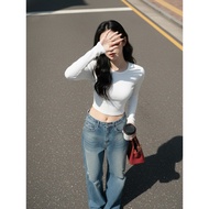 Nari Basic Crop Top Long Sleeve T-shirt Comfortable 4-Way Stretch Cotton Fabric ADC031