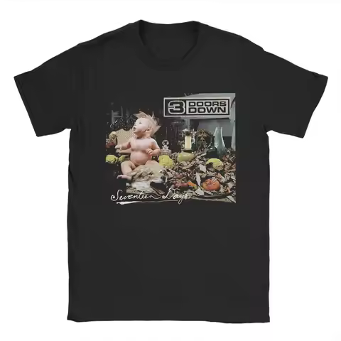 3 Door Downs Seventeen days T-Shirt for Men Vintage 100% Cotton Tees Round Collar Short Sleeve T Shi