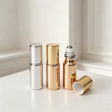 50pcs/lot 5ml Gold/Silvery Roll On Perfume Bottle, 5cc Essential Oil Rollon Bottles, Pearly-Lustre G