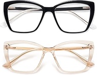 AMOMOMA Trendy TR90 Oversized Blue Light Reading Glasses Women,Stylish Square Cat Eye Glasses AM6031