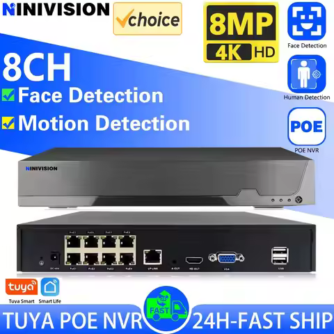 SMART LIFE 4K 8CH PoE NVR 8MP CCTV Security System Face Detection H.265+ Network Surveillance Audio 