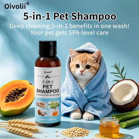 5-in-1 Pet Shampoo with Oatmeal Coconut Aloe & Honey Gentle Deep Clean for Soft Shiny Fur Soothes Sk
