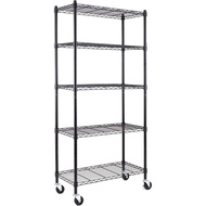 Hlyluoyi 5 Tier Heavy Duty Adjustable Wire Shelving Unit with Wheels, Industrial Style, 13.8L x 23.6