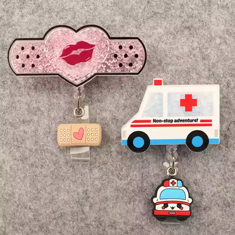 Ambulance And Band-Aids Style Badge Reel Nurse Workers Enfermera ID Holder Girl Boy Retractable Name