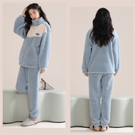CMENIN MiiOW 2 Pcs Set Ins Style Thick Long Sleeve Pajamas Polyester Winter Warm Nightwear Soft Slee