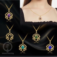 Gold Stainless Steel Lotus Pendant Necklace Jewelry with Colorful Resin, Lotus Steel Charm Necklace