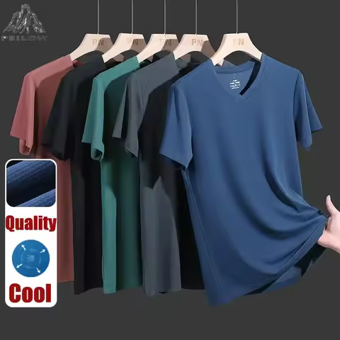 Plus Size 7XL 8XL 9XL Summer Running V-Neck T Shirts For Men Moisture Wicking Athletic Gym Jogging S