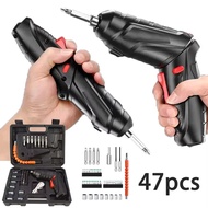 2/47pcs 3.6V Screwdriver Kit Rechargeable Lithium Battery Cordless Electric Screwdriver Drill Kit Fo