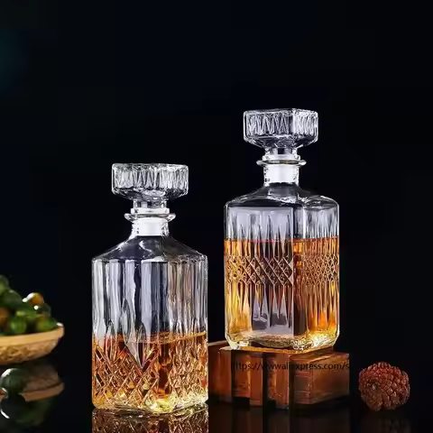 1PC 9x24cm Hot Sale Luxury Lead Free Square Wine Bottle Whiskey Glass Lot Decanter Alcohol Container
